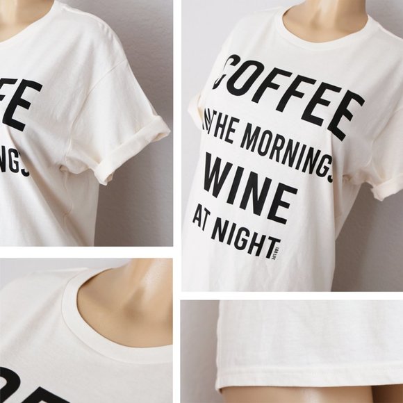 Coffee In Morning Wine At Night Cotton Tee T Shirt - Picture 4 of 9
